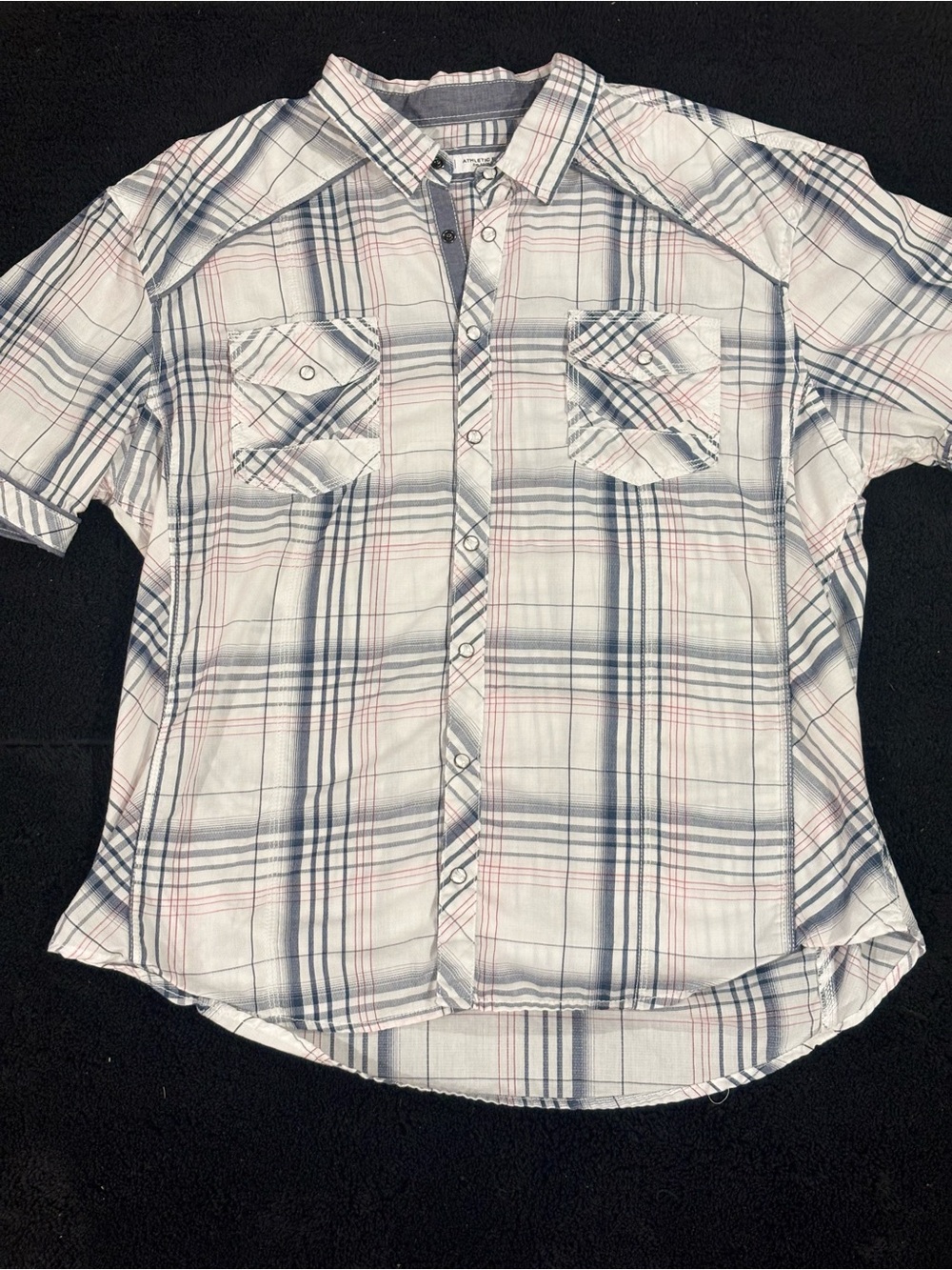 BKE White Plaid Short-Sleeve Button-Down Shirt with Blue & Pink Lines
